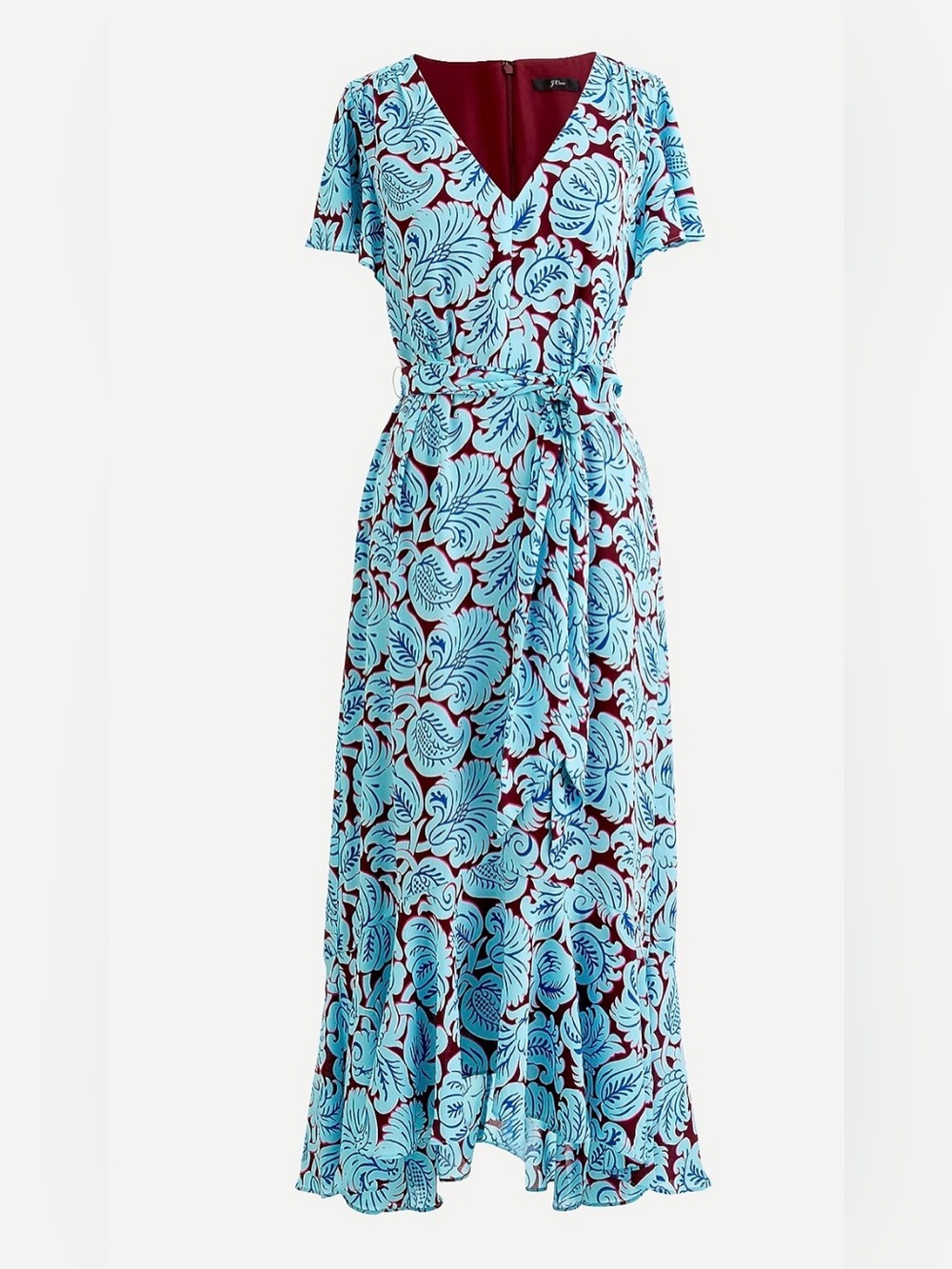 NWT J.Crew V-neck flutter-hem dress in aqua paisley